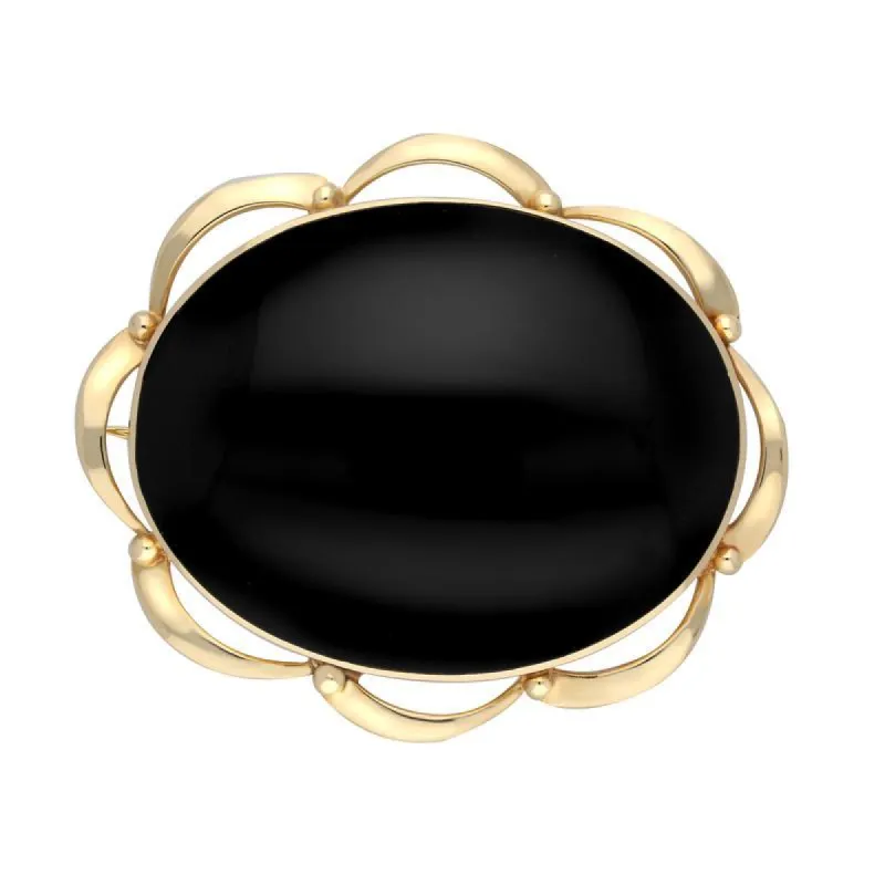 9ct Yellow Gold Whitby Jet Frill Edge Oval Brooch sold by C.W. Sellors