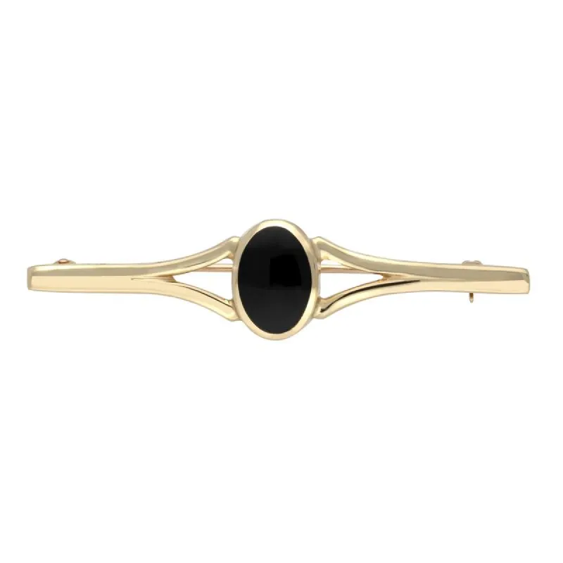 9ct Yellow Gold Whitby Jet Oval Split Bar Brooch sold by C.W. Sellors