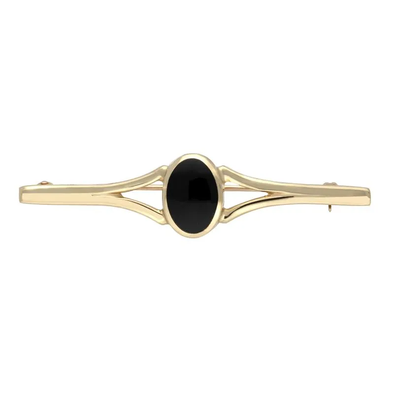 9ct Yellow Gold Whitby Jet Oval Split Bar Brooch sold by C.W. Sellors