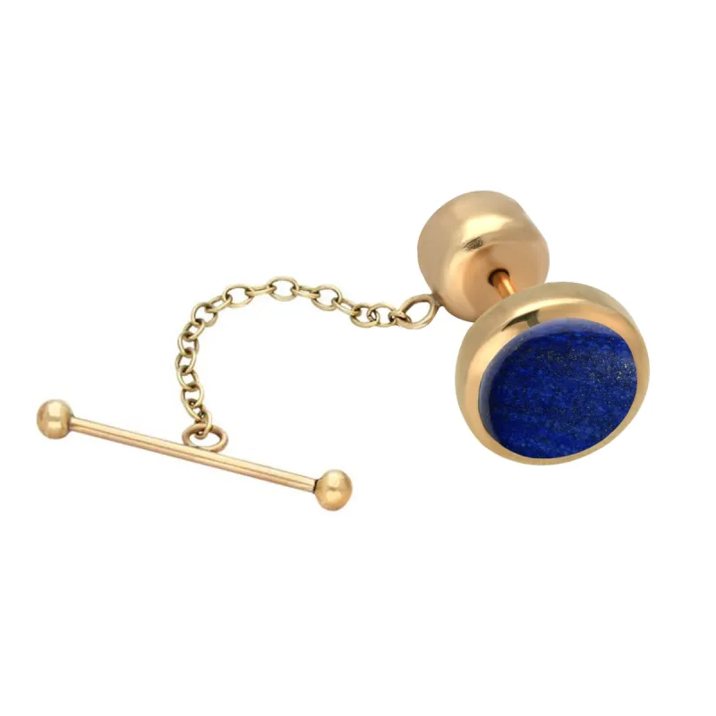 9ct Yellow Gold Lapis Lazuli Circle Tie Pin sold by C.W. Sellors