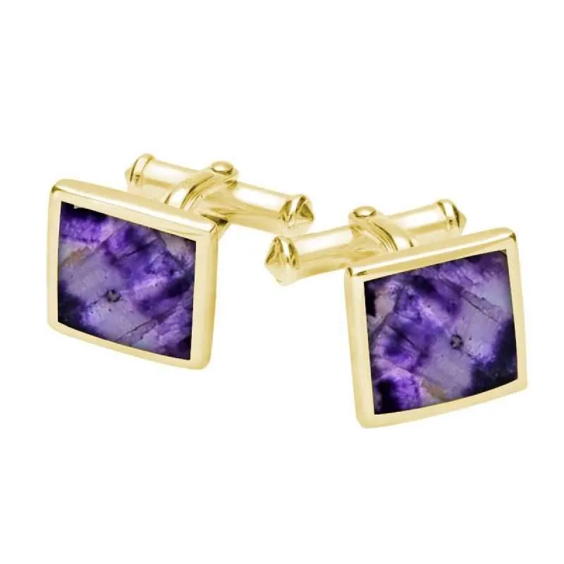9ct Yellow Gold Blue John Square Flat Cufflinks sold by C.W. Sellors