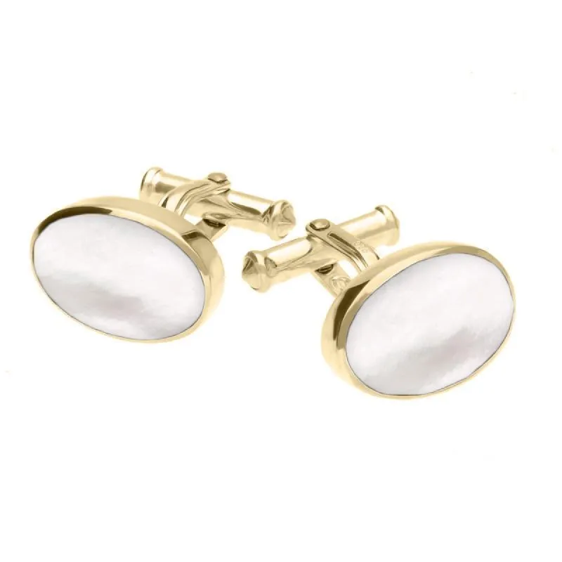 9ct Yellow Gold Mother Of Pearl Oval Cushion Cufflinks sold by C.W. Sellors
