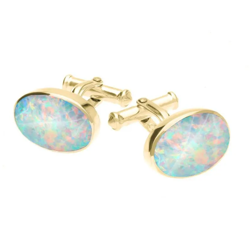 9ct Yellow Gold Opal Oval Cufflinks sold by C.W. Sellors