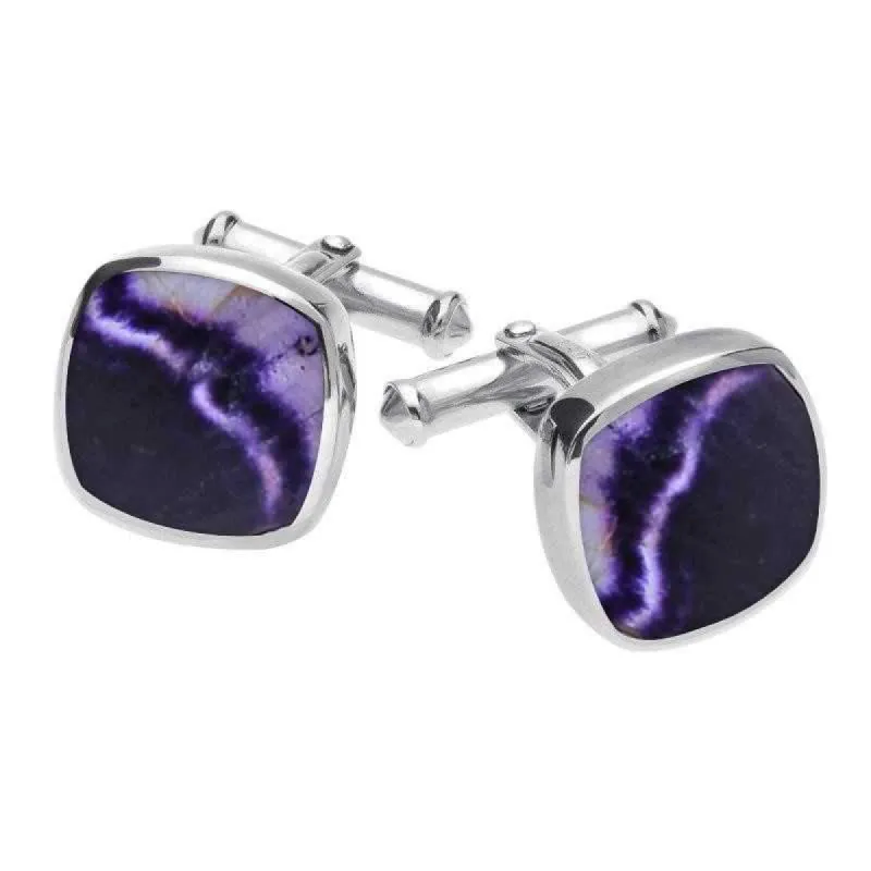 Sterling Silver Blue John Square Cushion Cufflinks sold by C.W. Sellors