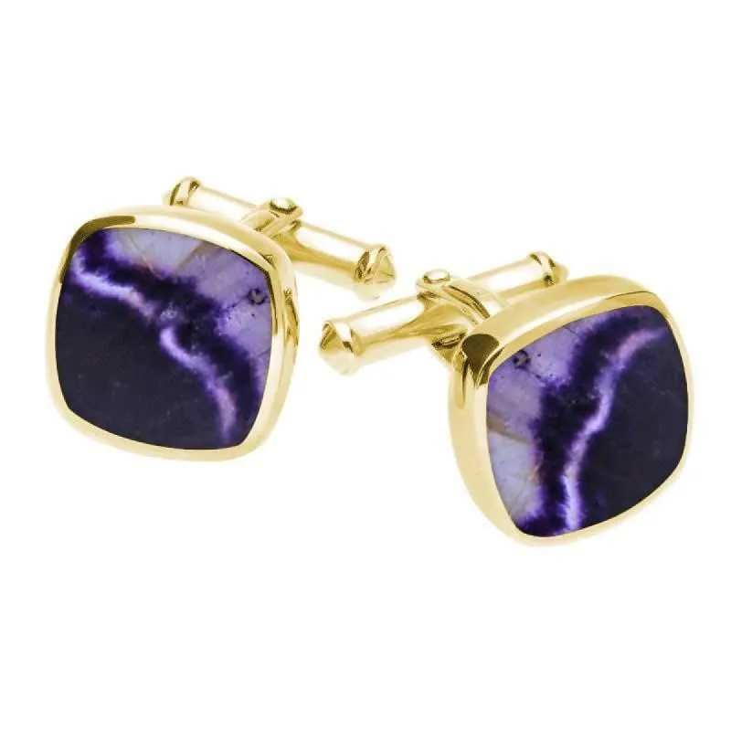 9ct Yellow Gold Blue John Square Cushion Cufflinks sold by C.W. Sellors