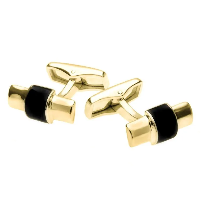 9ct Yellow Gold Whitby Jet Bar Set Cufflinks D sold by C.W. Sellors