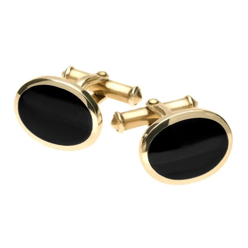 9ct Yellow Gold Whitby Jet Oval Cufflinks sold by C.W. Sellors