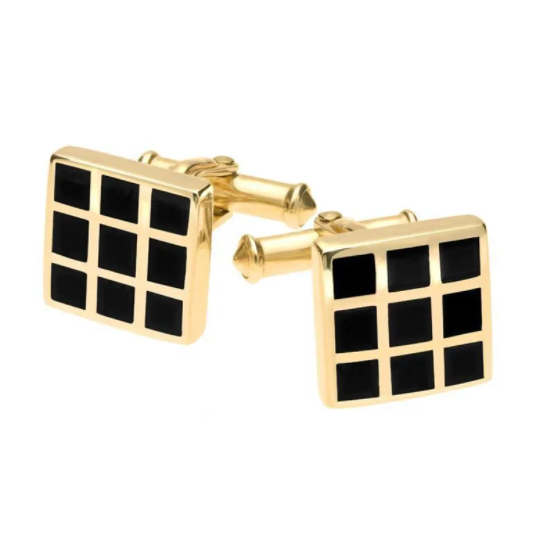 9ct Yellow Gold Whitby Jet Chequered Cufflinks D sold by C.W. Sellors