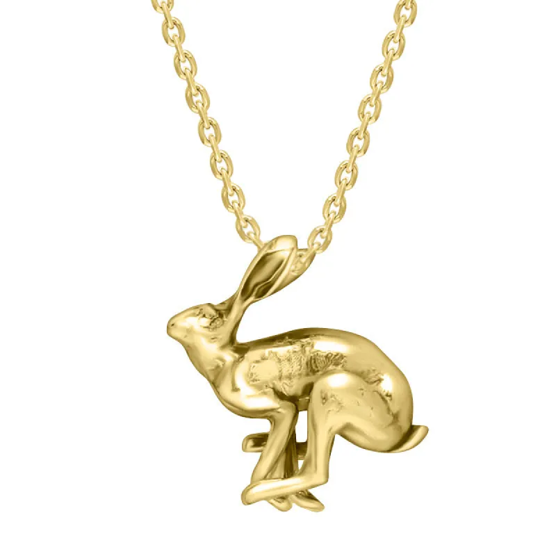 9ct Yellow Gold Small Running Hares Necklace sold by C.W. Sellors
