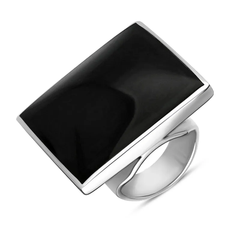 18ct White Gold Whitby Jet Hallmark Large Square Ring sold by C.W. Sellors