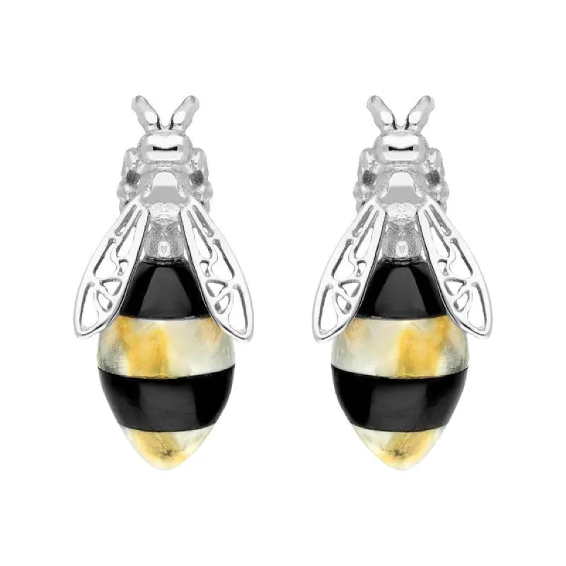 Sterling Silver Whitby Jet Amber Bee Stud Earrings sold by C.W. Sellors
