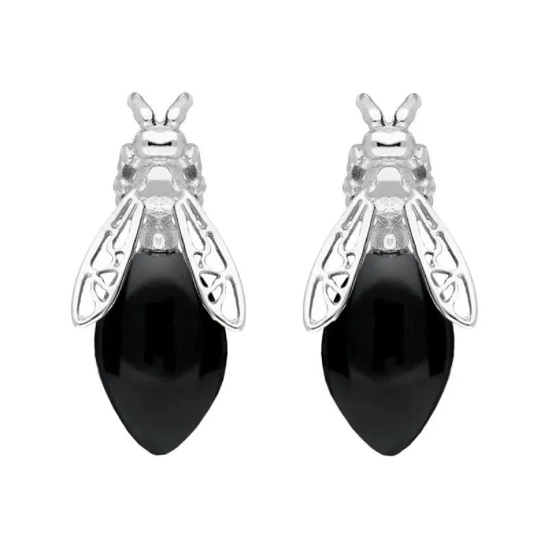 Sterling Silver Whitby Jet Bee Stud Earrings sold by C.W. Sellors