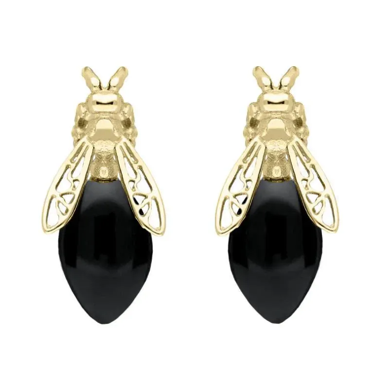 9ct Yellow Gold Whitby Jet Bee Stud Earrings sold by C.W. Sellors