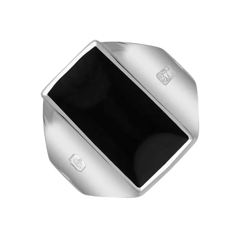 9ct White Gold Whitby Jet Hallmark Small Oblong Ring sold by C.W. Sellors