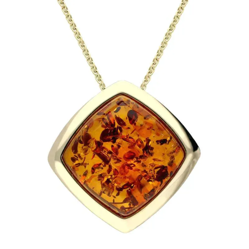 9ct Yellow Gold Amber Cushion Necklace D sold by C.W. Sellors