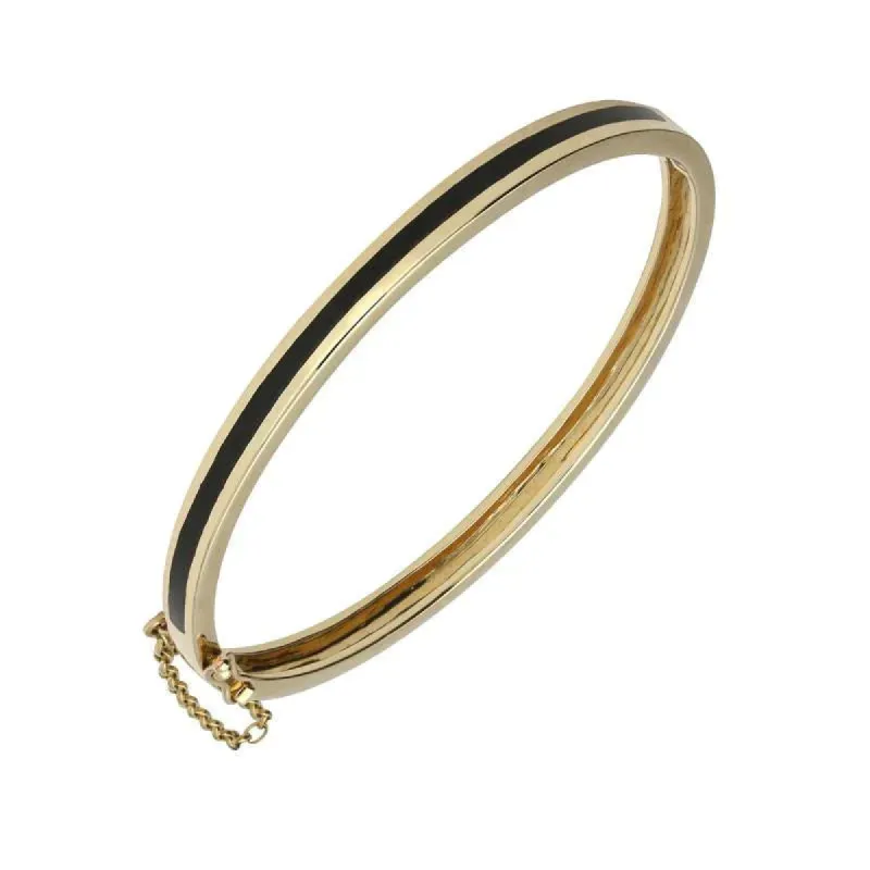9ct Yellow Gold Whitby Jet Channel Set Hinged Bangle sold by C.W. Sellors