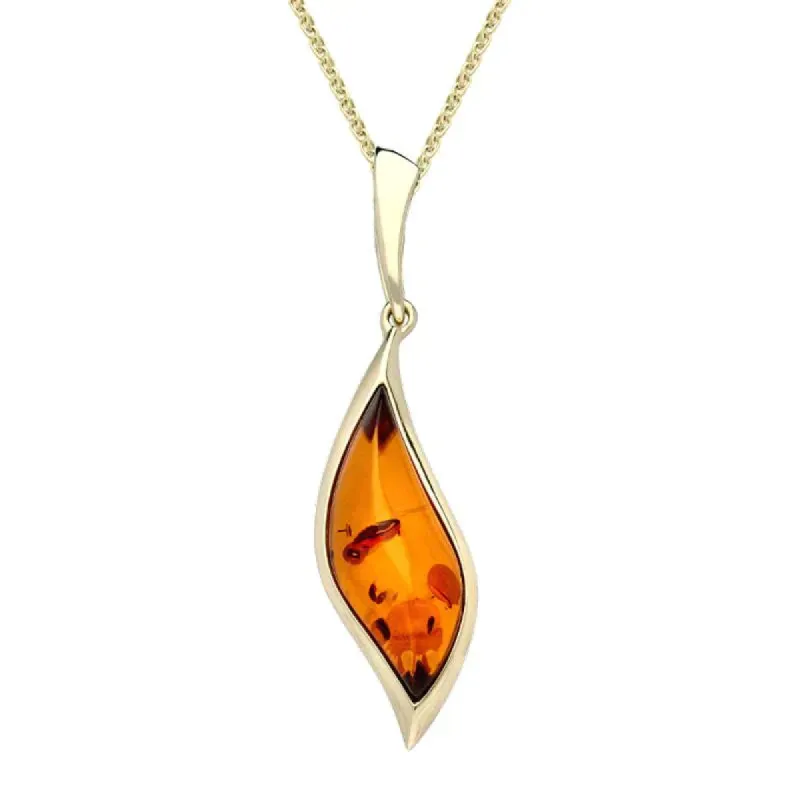 9ct Yellow Gold Amber Curved Marquise Necklace D sold by C.W. Sellors