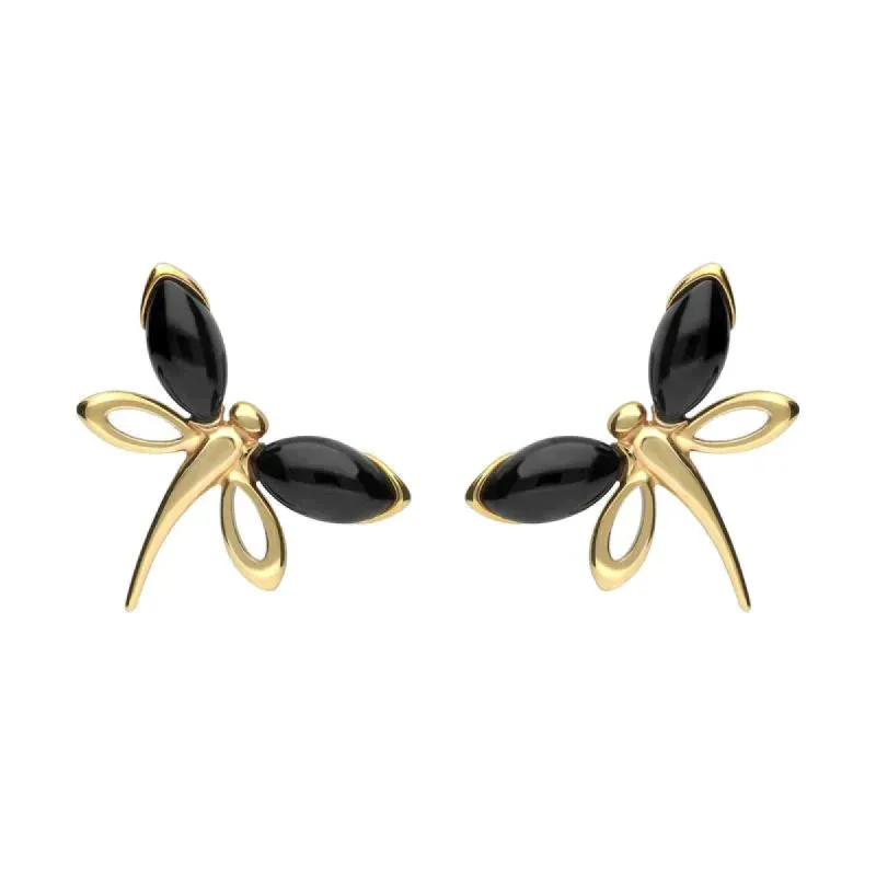 9ct Yellow Gold Whitby Jet Butterfly Stud Earrings sold by C.W. Sellors