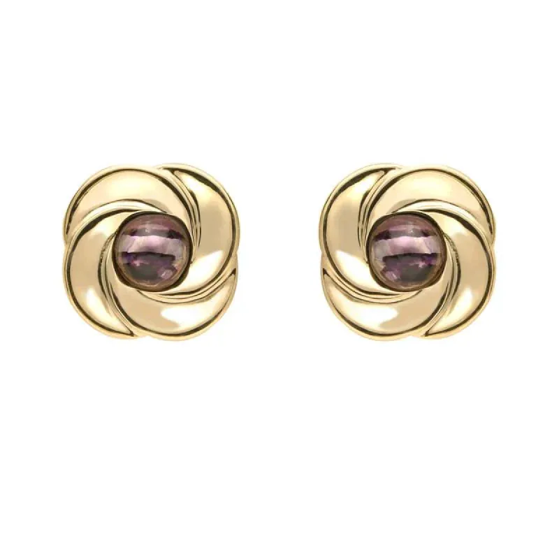 9ct Yellow Gold Blue John Round Swirl Stud Earrings sold by C.W. Sellors