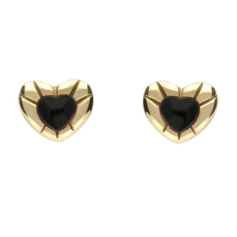 9ct Yellow Gold Whitby Jet Stone Heart Stud Earrings sold by C.W. Sellors