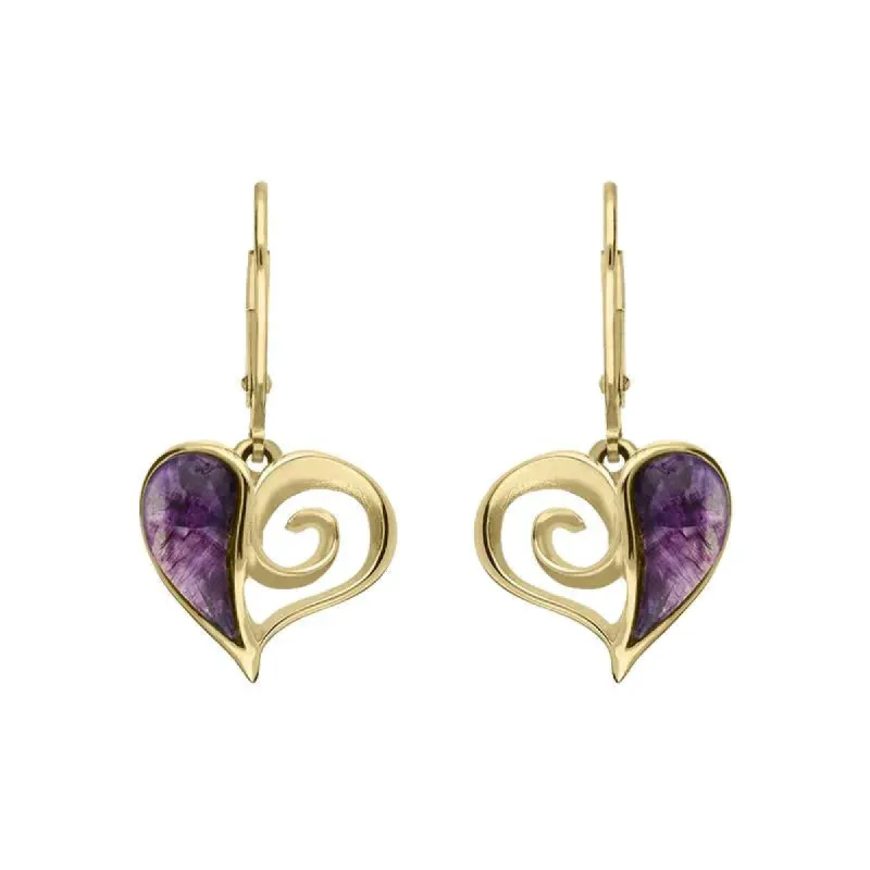 9ct Yellow Gold Blue John Swirl Heart Hook Drop Earrings sold by C.W. Sellors