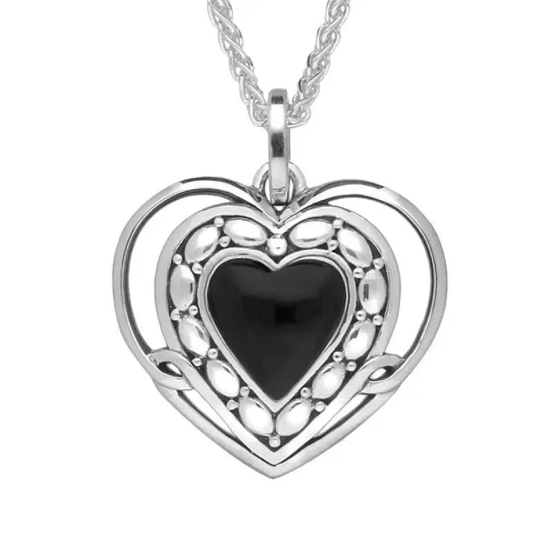 Sterling Silver Whitby Jet Pattern Open Heart Necklace sold by C.W. Sellors