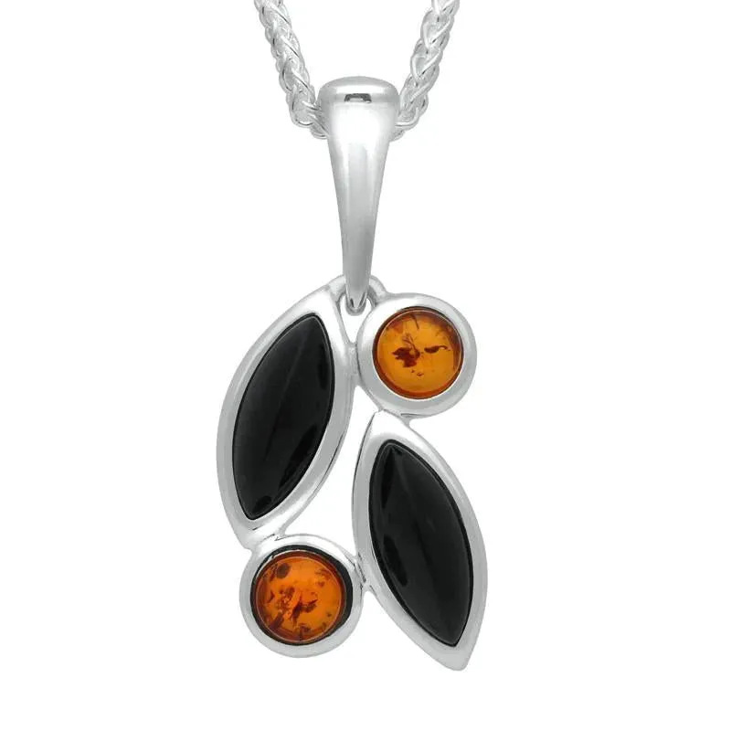Sterling Silver Whitby Jet Amber Four Stone Leaf Necklace sold by C.W. Sellors