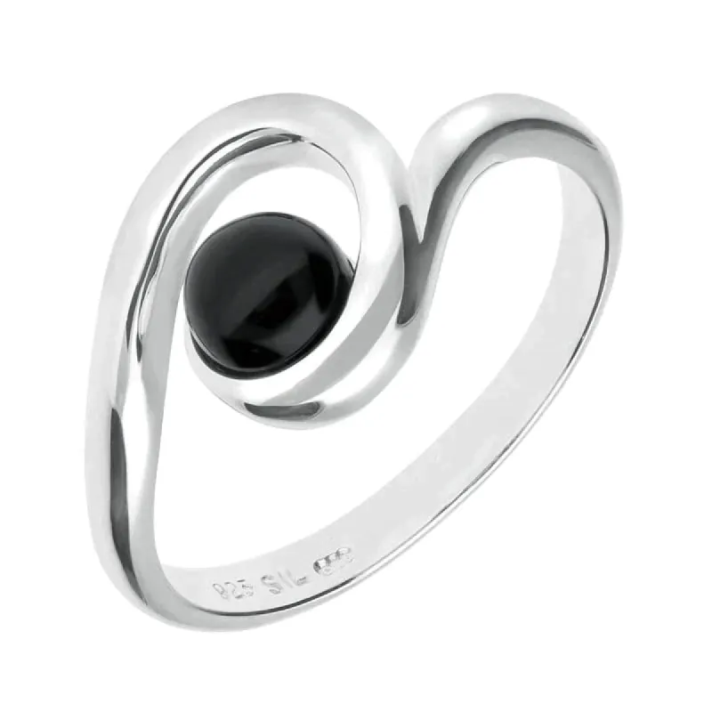 Sterling Silver Whitby Jet Round Twist Ring sold by C.W. Sellors