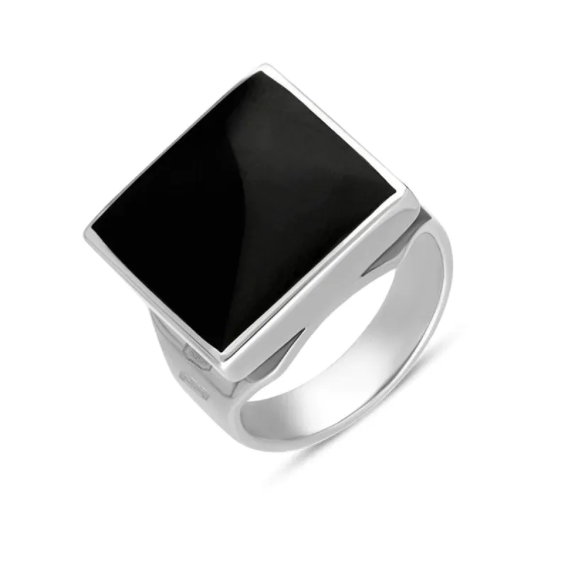 Sterling Silver Whitby Jet Hallmark Small Square Ring sold by C.W. Sellors