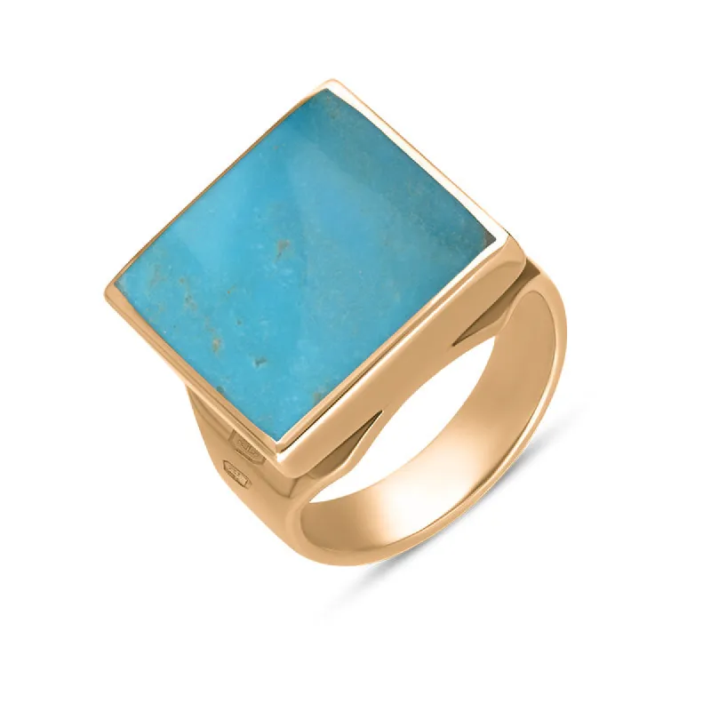 18ct Rose Gold Turquoise Hallmark Small Square Ring sold by C.W. Sellors