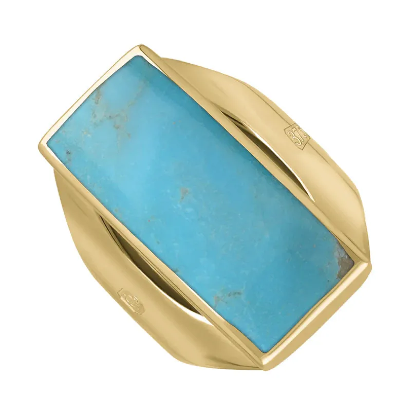 9ct Yellow Gold Turquoise Hallmark Medium Oblong Ring sold by C.W. Sellors