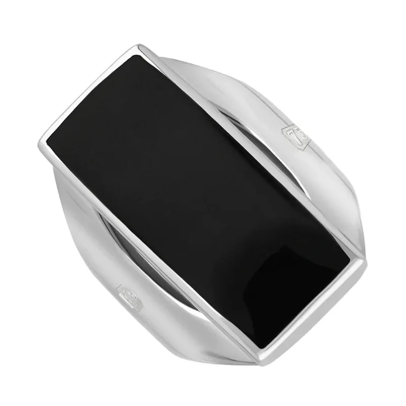18ct White Gold Whitby Jet Hallmark Medium Oblong Ring sold by C.W. Sellors