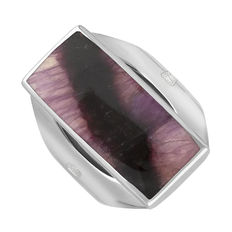 18ct White Gold Blue John Hallmark Medium Oblong Ring sold by C.W. Sellors
