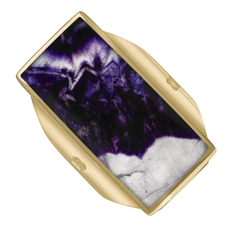 9ct Yellow Gold Blue John Hallmark Large Oblong Ring sold by C.W. Sellors