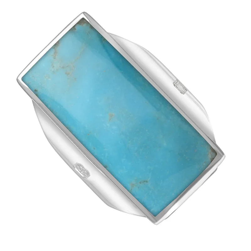 9ct White Gold Turquoise Hallmark Large Oblong Ring sold by C.W. Sellors