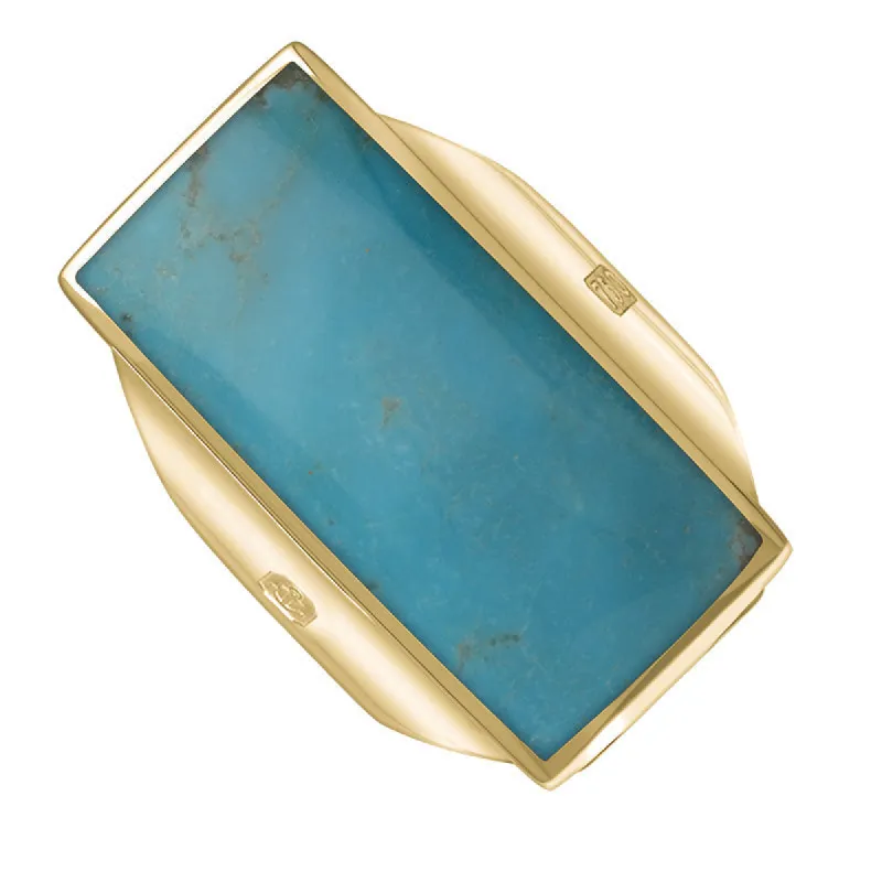 18ct Yellow Gold Turquoise Hallmark Large Oblong Ring sold by C.W. Sellors