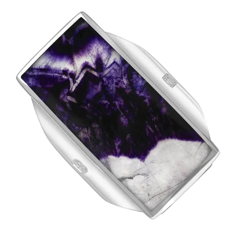 18ct White Gold Blue John Hallmark Large Oblong Ring sold by C.W. Sellors
