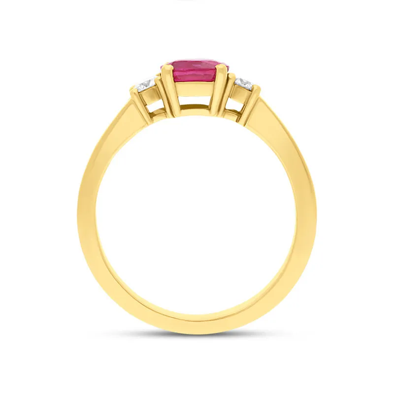 18ct Yellow Gold Ruby Diamond Three Stone Cushion Ring sold by C.W. Sellors product image thumbnail 2