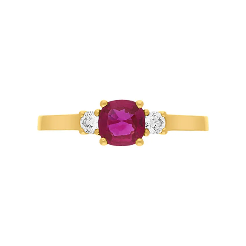 18ct Yellow Gold Ruby Diamond Three Stone Cushion Ring sold by C.W. Sellors product image thumbnail 3