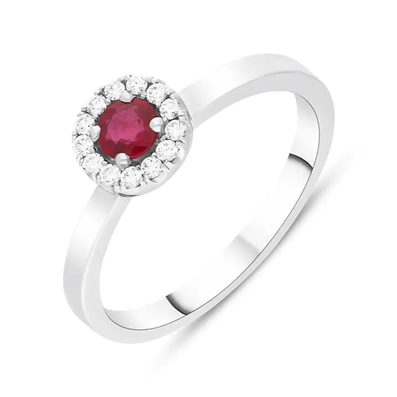18ct White Gold Ruby Diamond Round Cluster Ring sold by C.W. Sellors
