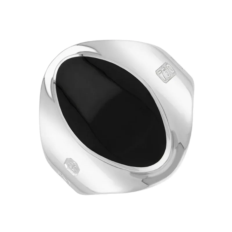 18ct White Gold Whitby Jet Hallmark Small Oval Ring sold by C.W. Sellors
