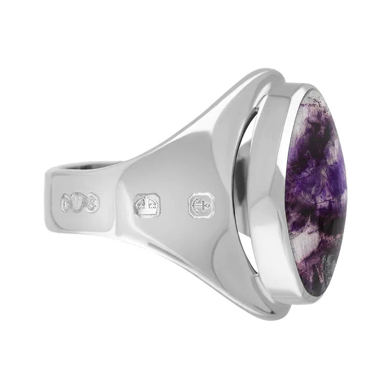 18ct White Gold Blue John Hallmark Small Oval Ring sold by C.W. Sellors product image thumbnail 3