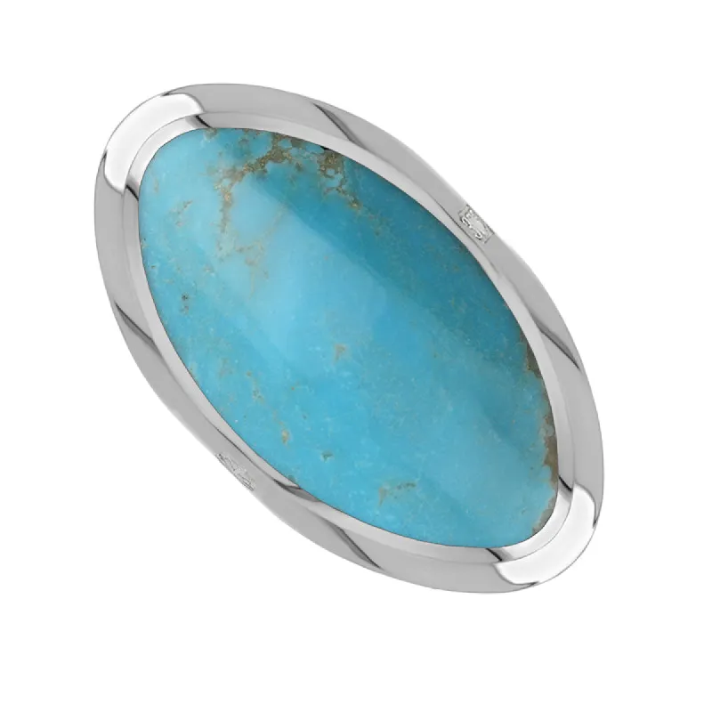 9ct White Gold Turquoise Hallmark Large Oval Ring sold by C.W. Sellors