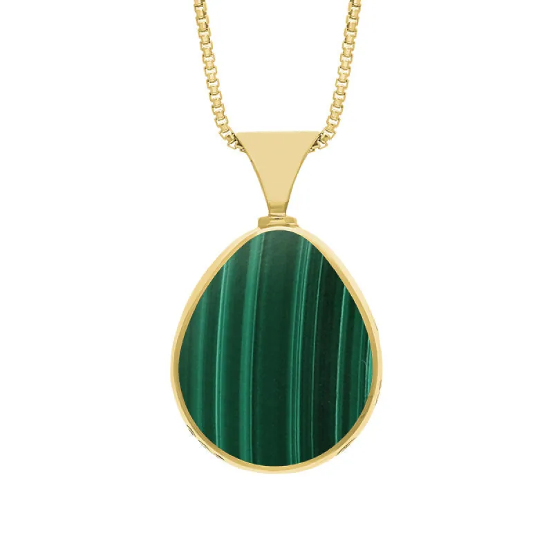 9ct Yellow Gold Whitby Jet Malachite Hallmark Double Sided Pear-shaped Necklace sold by C.W. Sellors