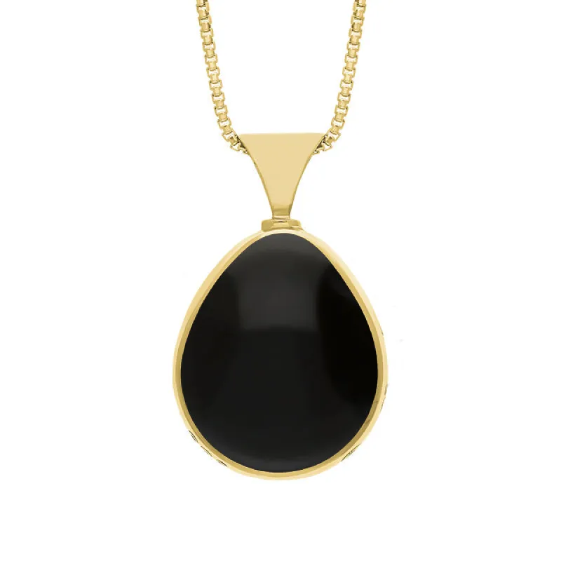 18ct Yellow Gold Whitby Jet Mother of Pearl Hallmark Double Sided Pear-shaped Necklace sold by C.W. Sellors