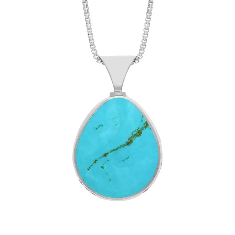 18ct White Gold Whitby Jet Turquoise Hallmark Double Sided Pear-shaped Necklace sold by C.W. Sellors