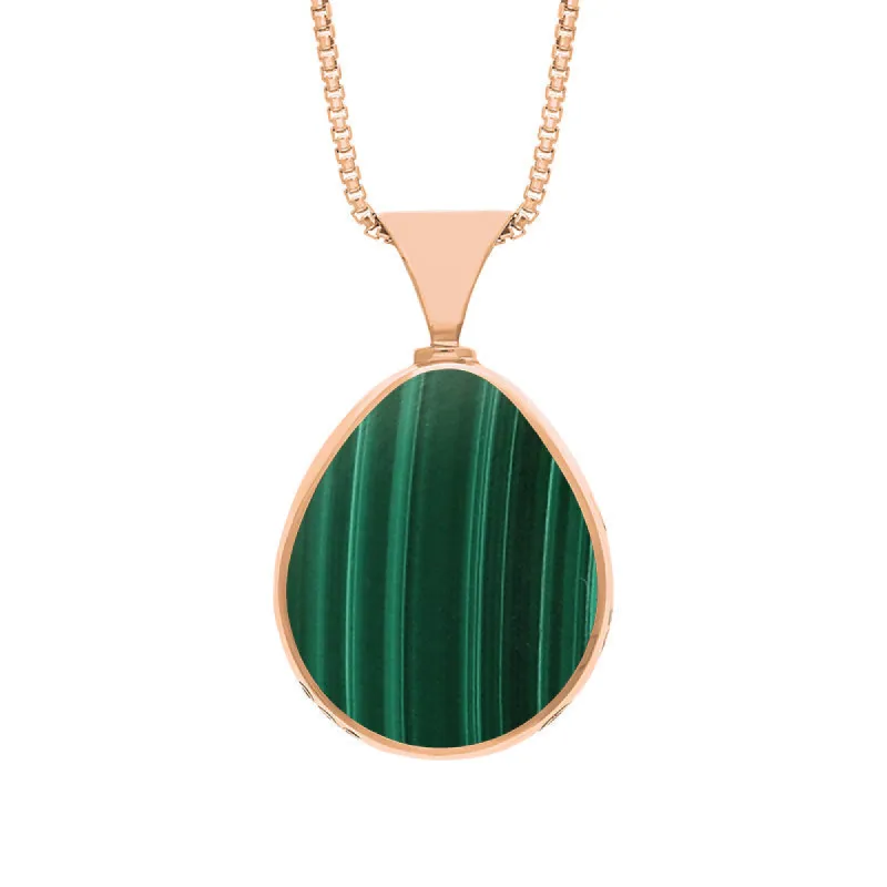 18ct Rose Gold Whitby Jet Malachite Hallmark Double Sided Pear-shaped Necklace sold by C.W. Sellors