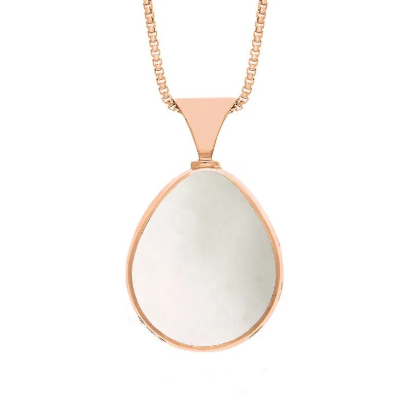 18ct Rose Gold Blue John Mother of Pearl Hallmark Double Sided Pear-shaped Necklace sold by C.W. Sellors