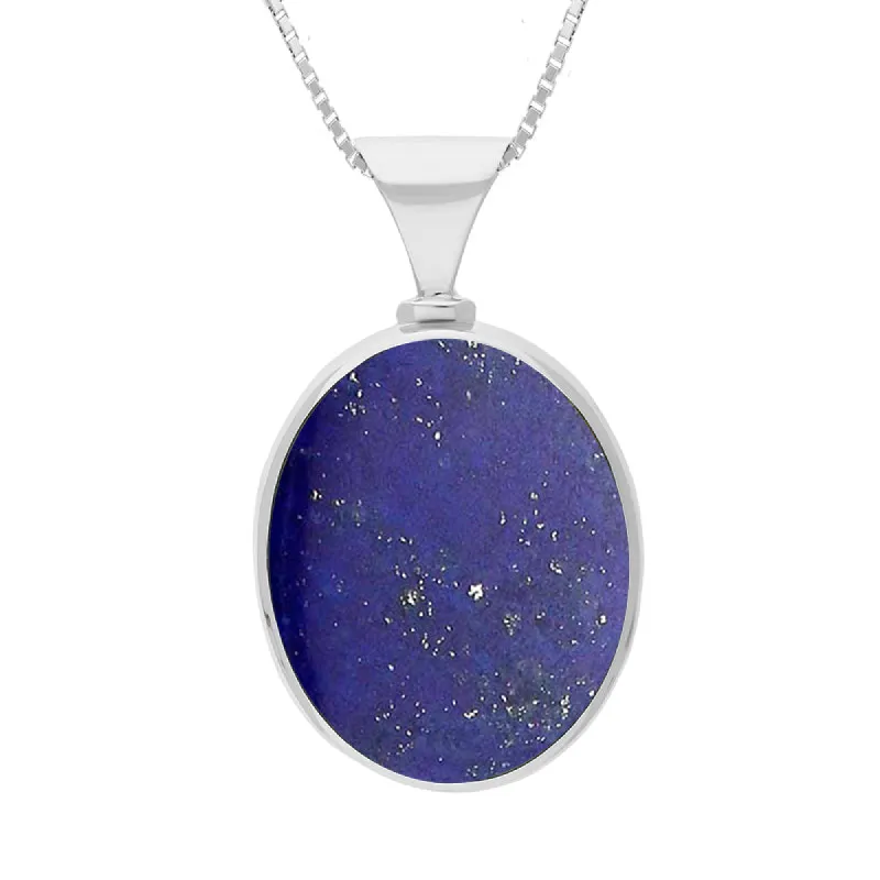 Sterling Silver Whitby Jet Lapis Lazuli Hallmark Double Sided Oval Necklace sold by C.W. Sellors