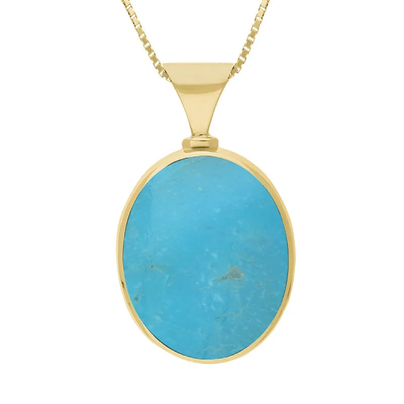 9ct Yellow Gold Whitby Jet Turquoise Hallmark Double Sided Oval Necklace sold by C.W. Sellors